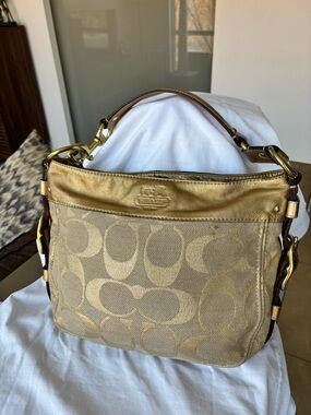 Coach y2k Gold Signature Shoulder Bag with Metallic Trim